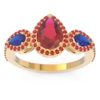 Ruby Ring In 14k Yellow Gold With Blue Sapphire Varsana Pear Three-stone Ring