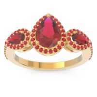 Ruby Ring In 14k Yellow Gold Varsana Pear Three-stone Ring