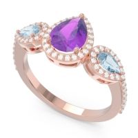 Halo Three Stone Pear Shape Varsana Ring