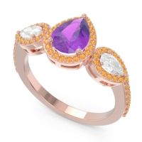 Halo Three Stone Pear Shape Varsana Ring