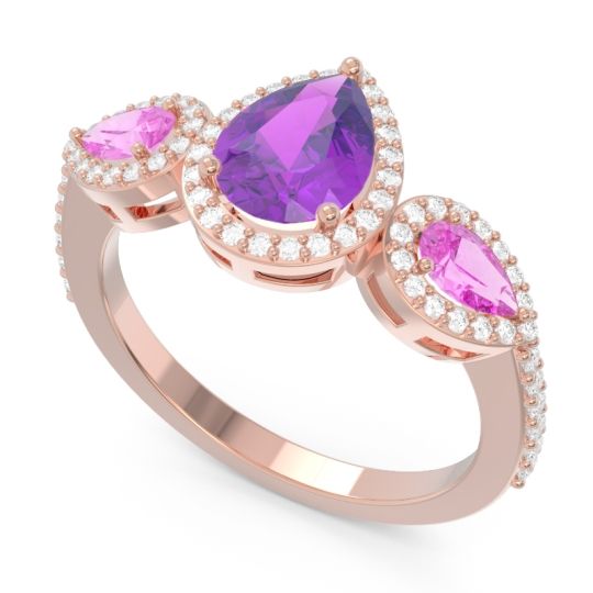 Halo Three Stone Pear Shape Varsana Ring