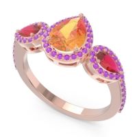 Halo Three Stone Pear Shape Varsana Ring