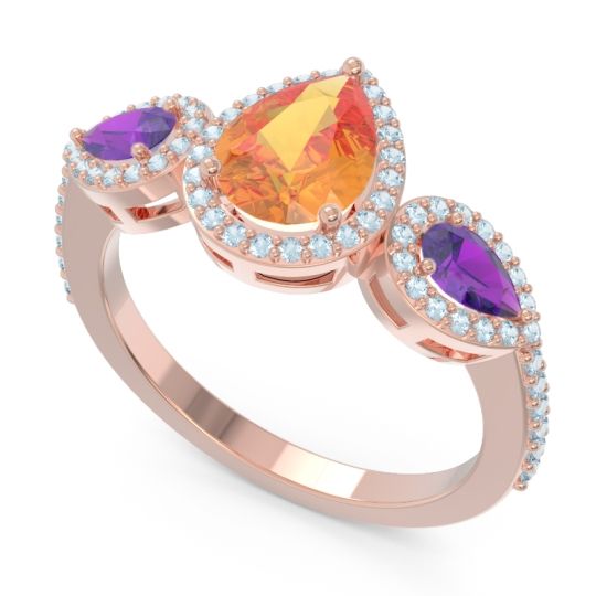 Halo Three Stone Pear Shape Varsana Ring