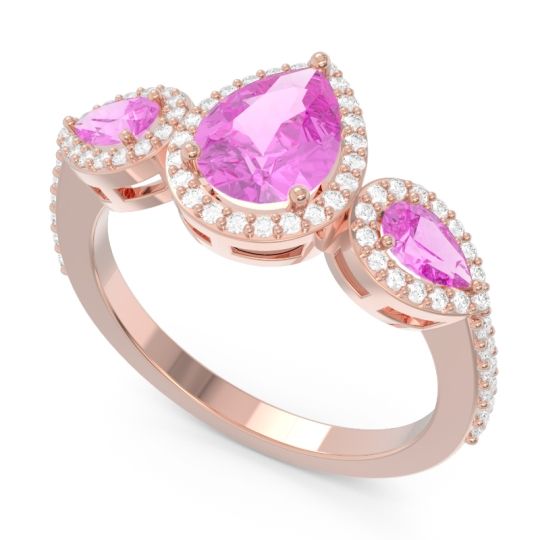 Halo Three Stone Pear Shape Varsana Ring