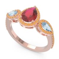 Halo Three Stone Pear Shape Varsana Ring