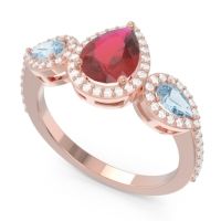 Halo Three Stone Pear Shape Varsana Ring