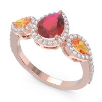 Halo Three Stone Pear Shape Varsana Ring