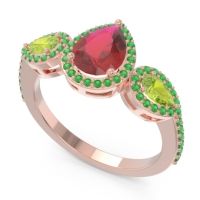 Halo Three Stone Pear Shape Varsana Ring