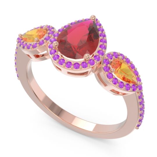 Halo Three Stone Pear Shape Varsana Ring