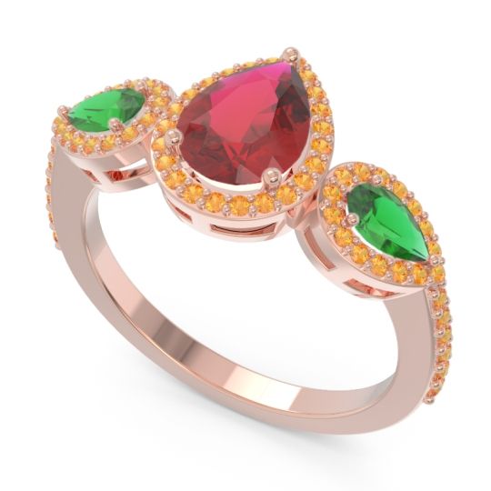 Halo Three Stone Pear Shape Varsana Ring