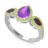 Halo Three Stone Pear Shape Varsana Ring