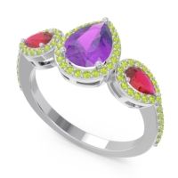 Halo Three Stone Pear Shape Varsana Ring