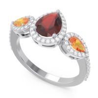 Halo Three Stone Pear Shape Varsana Ring