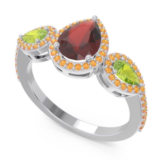 Halo Three Stone Pear Shape Varsana Ring