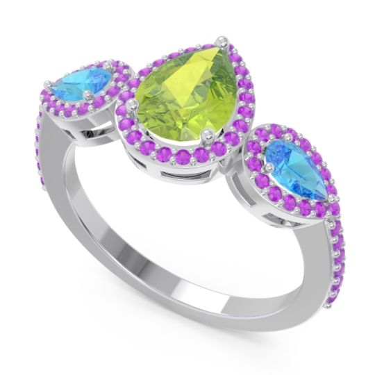 Halo Three Stone Pear Shape Varsana Ring