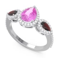 Halo Three Stone Pear Shape Varsana Ring