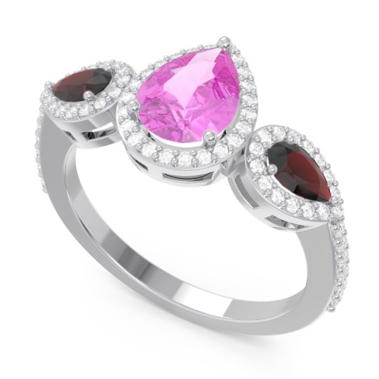 Halo Three Stone Pear Shape Varsana Ring