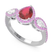 Halo Three Stone Pear Shape Varsana Ring