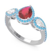 Halo Three Stone Pear Shape Varsana Ring