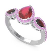 Halo Three Stone Pear Shape Varsana Ring