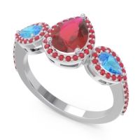 Halo Three Stone Pear Shape Varsana Ring