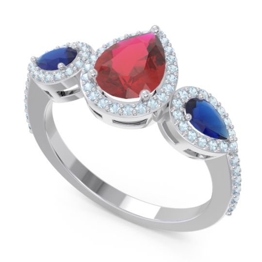 Halo Three Stone Pear Shape Varsana Ring