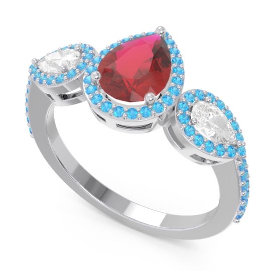 Halo Three Stone Pear Shape Varsana Ring