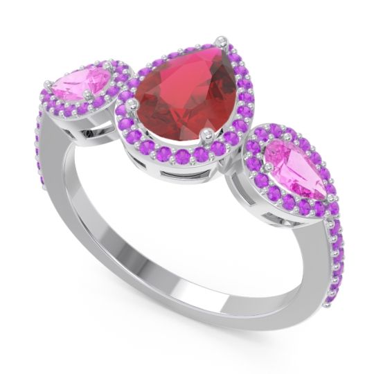 Halo Three Stone Pear Shape Varsana Ring