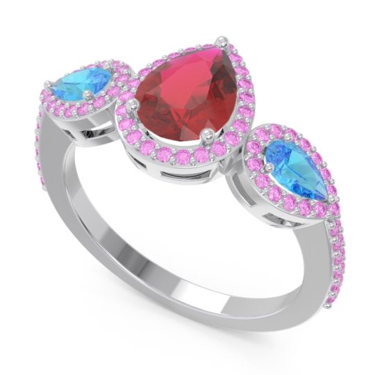 Halo Three Stone Pear Shape Varsana Ring