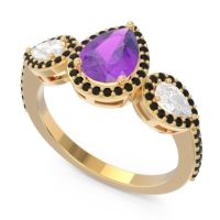 Halo Three Stone Pear Shape Varsana Ring