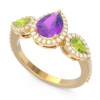 Halo Three Stone Pear Shape Varsana Ring