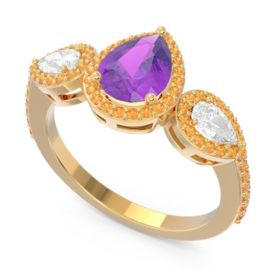 Halo Three Stone Pear Shape Varsana Ring
