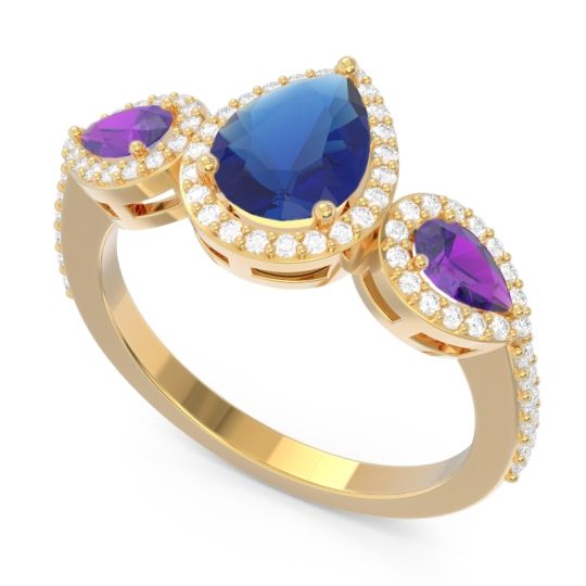 Halo Three Stone Pear Shape Varsana Ring