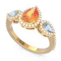 Halo Three Stone Pear Shape Varsana Ring