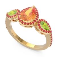 Halo Three Stone Pear Shape Varsana Ring