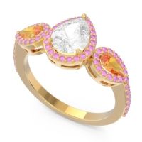 Halo Three Stone Pear Shape Varsana Ring