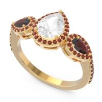 Halo Three Stone Pear Shape Varsana Ring