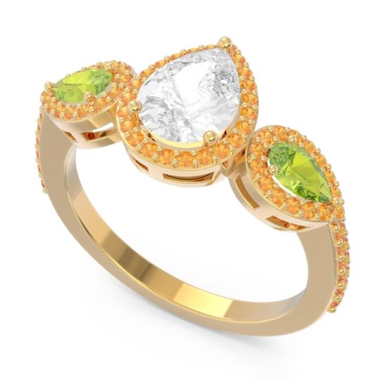 Halo Three Stone Pear Shape Varsana Ring