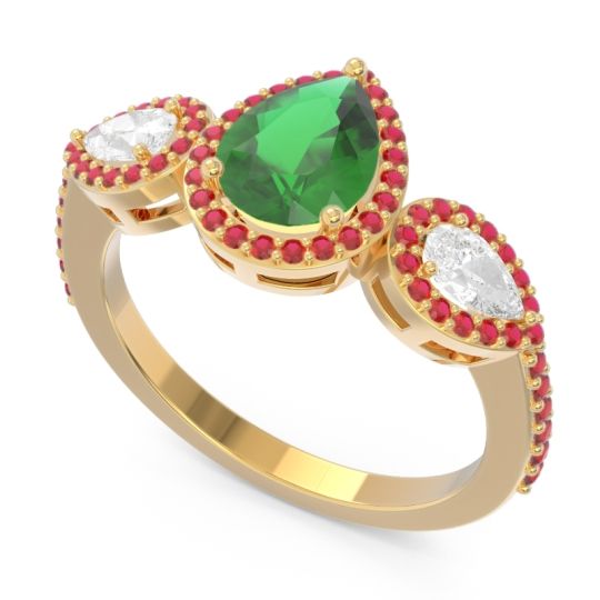 Halo Three Stone Pear Shape Varsana Ring