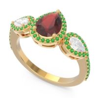 Halo Three Stone Pear Shape Varsana Ring