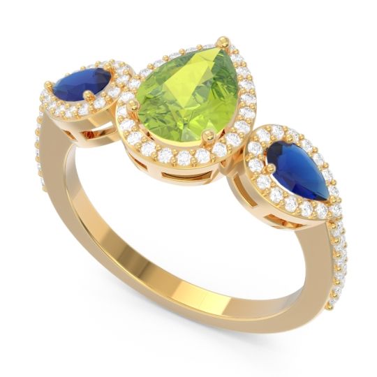 Halo Three Stone Pear Shape Varsana Ring