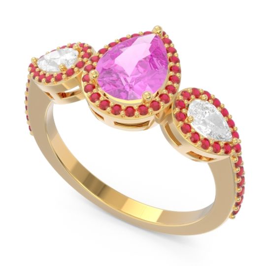 Halo Three Stone Pear Shape Varsana Ring