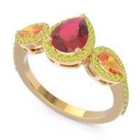 Halo Three Stone Pear Shape Varsana Ring