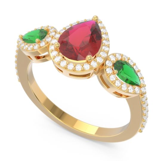 Halo Three Stone Pear Shape Varsana Ring