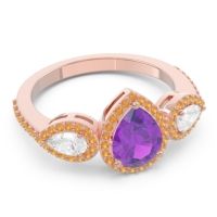 Halo Three Stone Pear Shape Varsana Ring