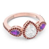 Halo Three Stone Pear Shape Varsana Ring