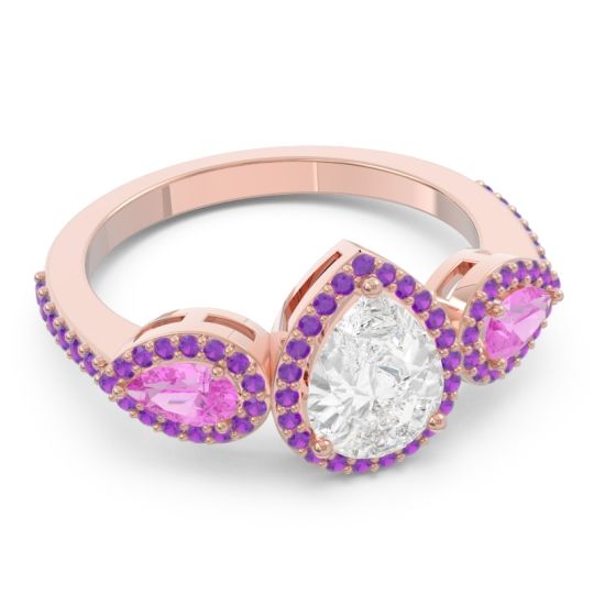 Halo Three Stone Pear Shape Varsana Ring