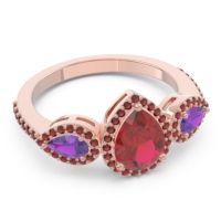 Halo Three Stone Pear Shape Varsana Ring