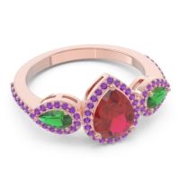 Halo Three Stone Pear Shape Varsana Ring