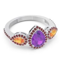 Halo Three Stone Pear Shape Varsana Ring